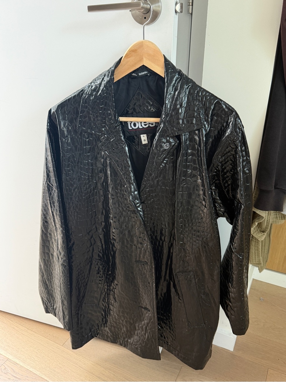 totes Black Croc-Embossed Trench Coat